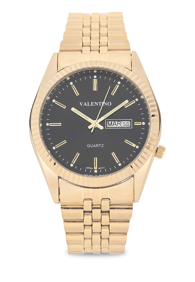 Valentino Stainless Steel Strap Analog Watch for Men 20122567-GLD-BLACK DIAL-Watch Portal Philippines