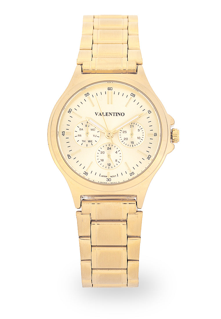 Valentino Stainless Steel Strap Analog Watch for Women 20122498-GOLD DIAL-Watch Portal Philippines